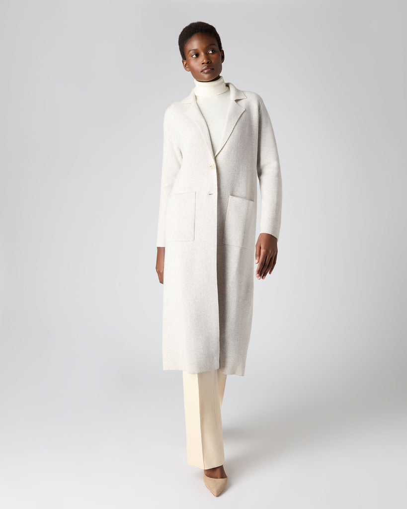 Women's Herringbone Cashmere Coat New Ivory White | N.Peal