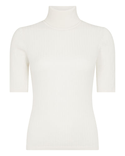 N.Peal Women's Roll Neck Rib Cashmere Top New Ivory White