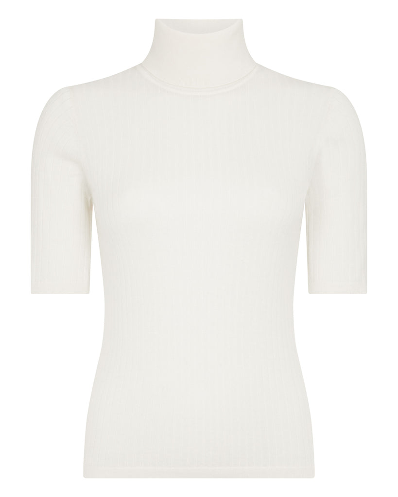 Women's Roll Neck Rib Cashmere Top New Ivory White | N.Peal