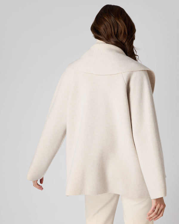 N.Peal Women's Shawl Placket Cashmere Cardigan Ecru White