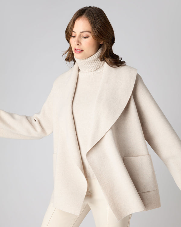 N.Peal Women's Shawl Placket Cashmere Cardigan Ecru White