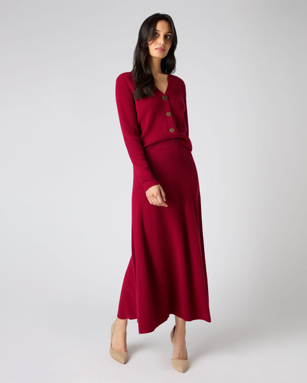 N.Peal Women's Rib V Neck Cashmere Cardigan Opera Red