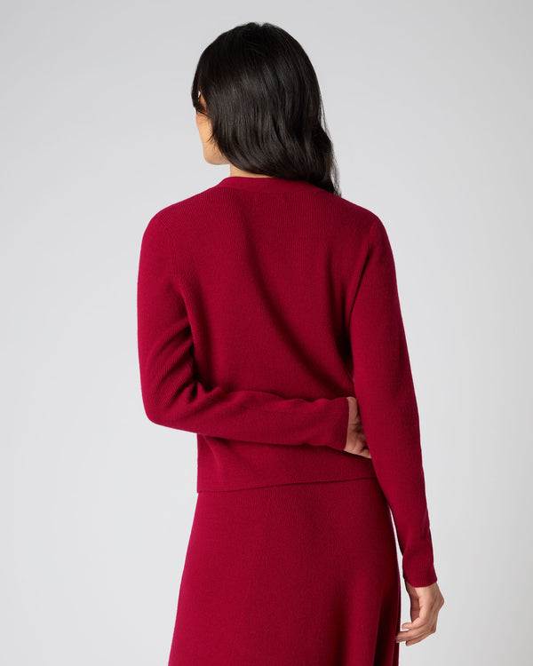N.Peal Women's Rib V Neck Cashmere Cardigan Opera Red