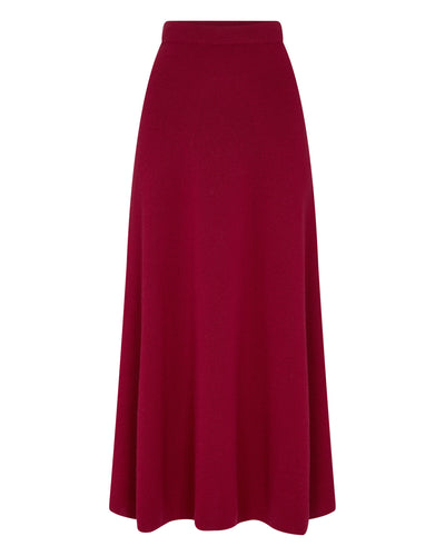 N.Peal Women's Long Rib Cashmere Skirt Opera Red