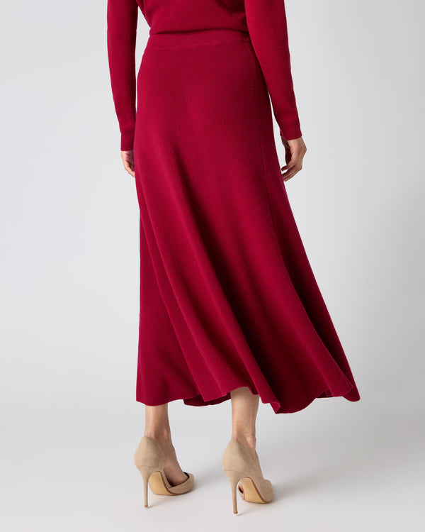 N.Peal Women's Long Rib Cashmere Skirt Opera Red