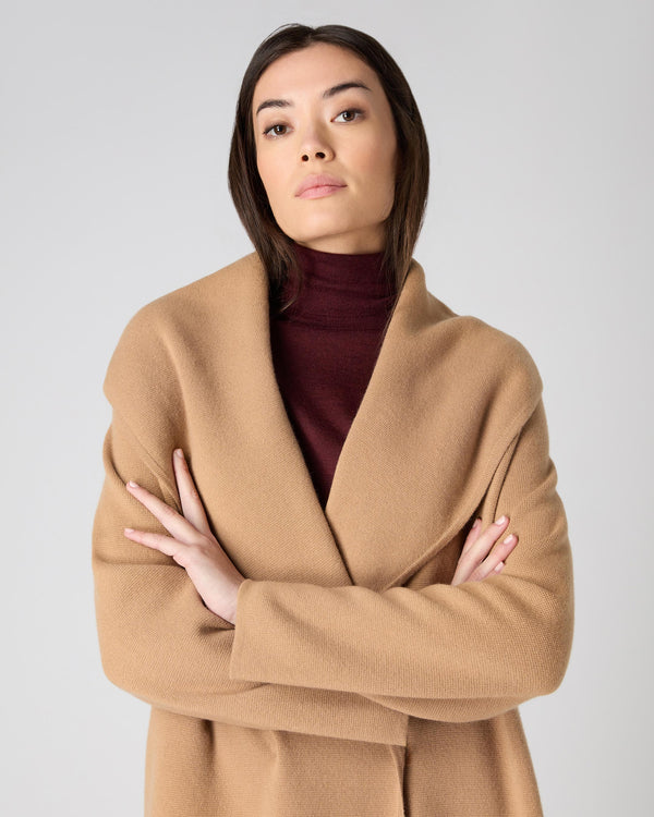 N.Peal Women's Shawl Collar Cashmere Coat Sahara Brown