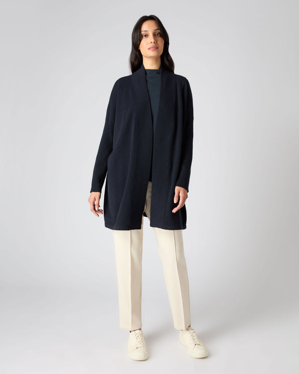 N.Peal Women's Long Relaxed Cashmere Cardigan Navy Blue