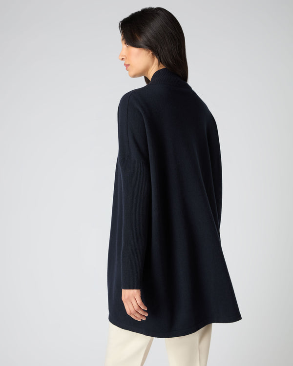 N.Peal Women's Long Relaxed Cashmere Cardigan Navy Blue