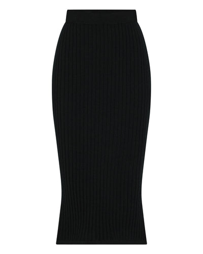 N.Peal Women's Wide Rib Fitted Cashmere Skirt Black