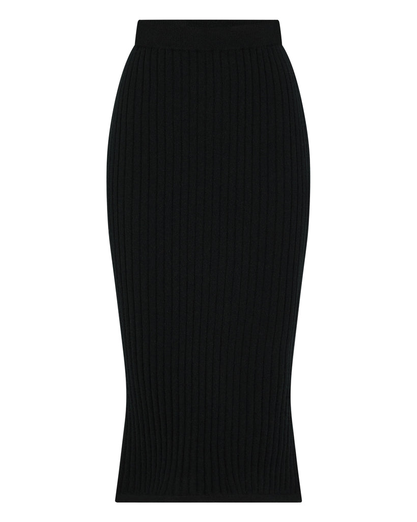 Women's Wide Rib Fitted Cashmere Skirt Black | N.Peal