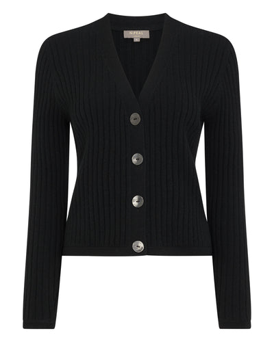 N.Peal Women's Wide Rib Crop Cashmere Cardigan Black