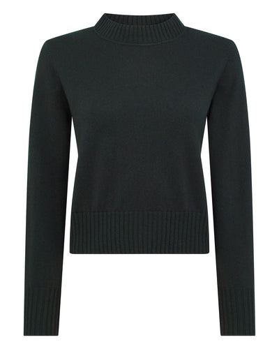 N.Peal Women's Crop Fitted Cashmere Jumper Dark Green