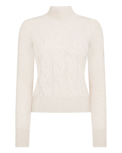N.Peal Women's Cable Funnel Neck Cashmere Jumper Ecru White