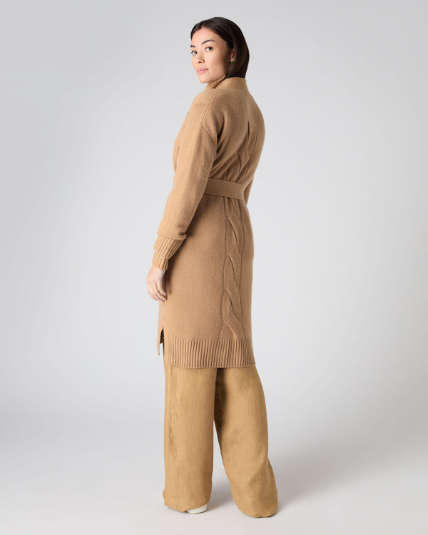 N.Peal Women's Long Cable Cashmere Cardigan Sahara Brown