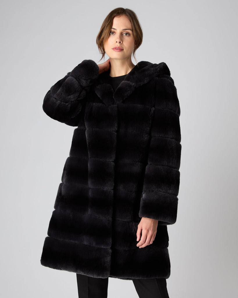 Women's Long Rex Hooded Coat Dark Grey | N.Peal