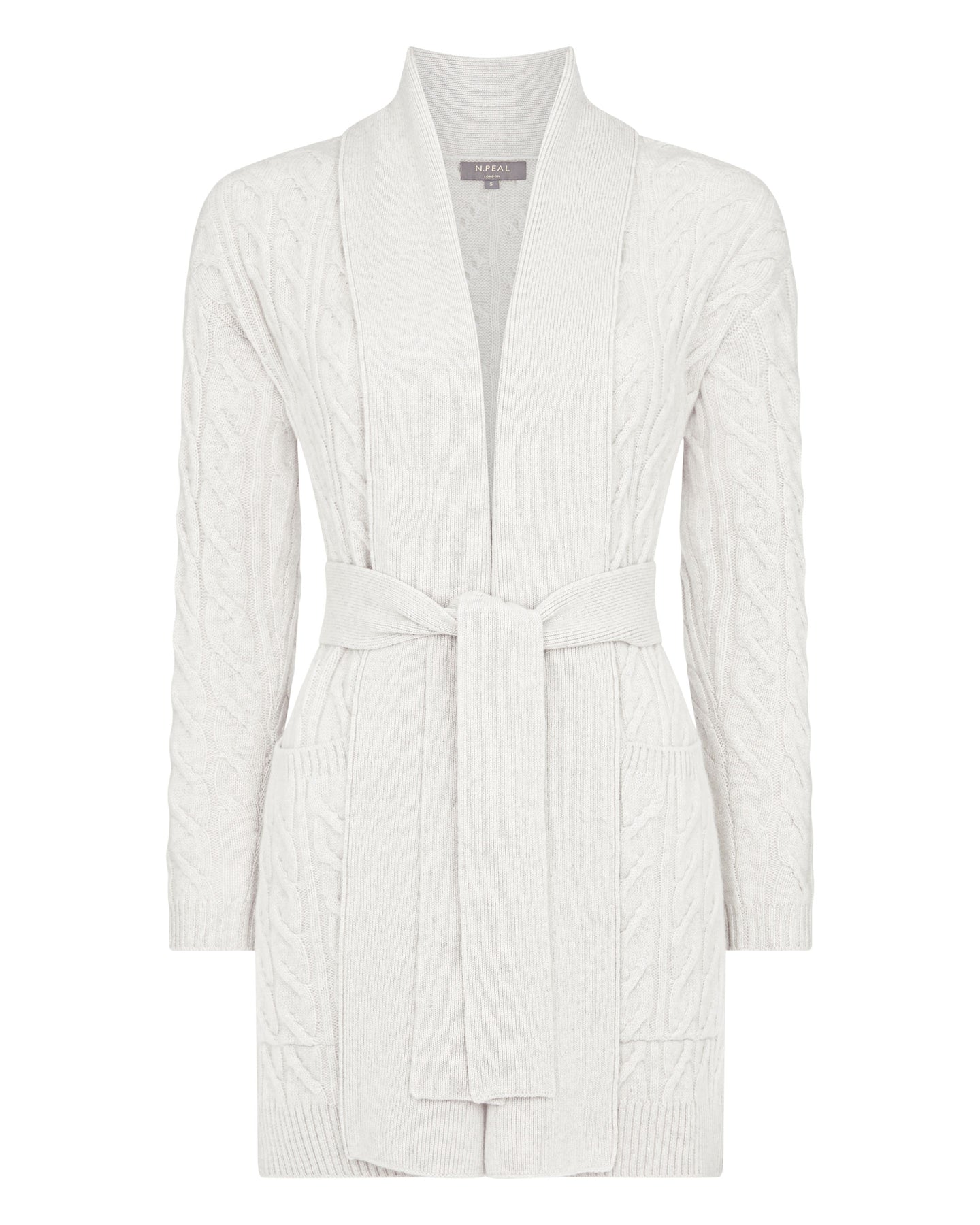 N.Peal Women's Cable Belted Cashmere Cardigan Pebble Grey