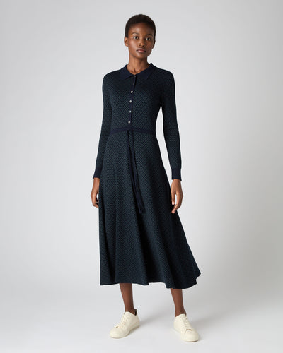 N.Peal Women's Geometric Jacquard Dress Navy
