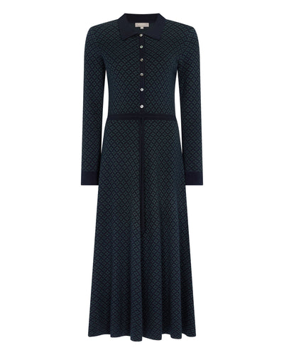 N.Peal Women's Geometric Jacquard Dress Navy