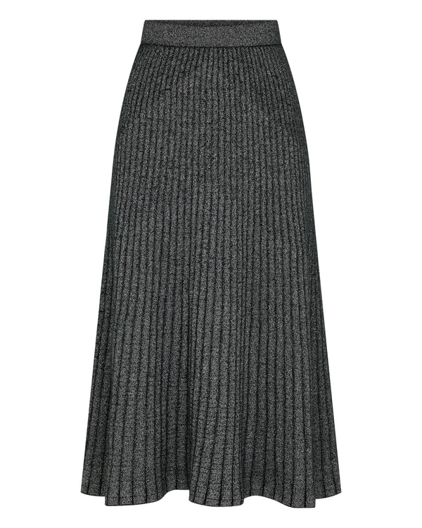 N.Peal Women's Plated Rib Skirt With Lurex Black Sparkle
