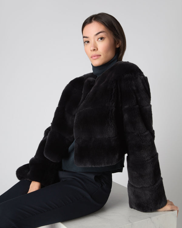 N.Peal Women's Short Fur Jacket Dark Grey