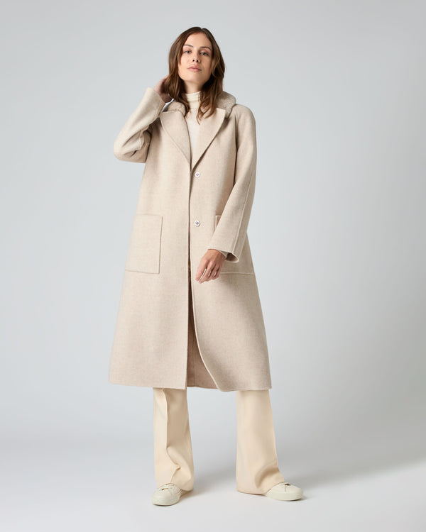 N.Peal Women's Fur Collar Woven Cashmere Coat Beige Brown
