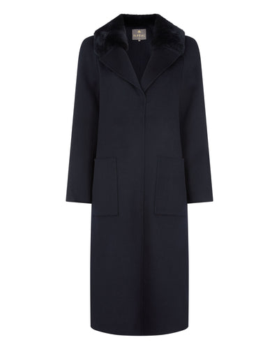 N.Peal Women's Fur Collar Woven Cashmere Coat Navy Blue