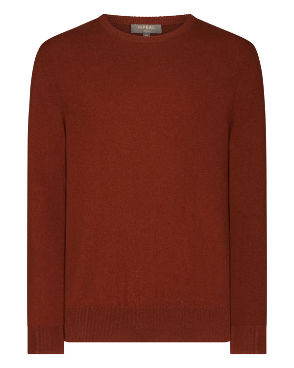 N.Peal Men's Oxford Round Neck Cashmere Jumper Spice Orange