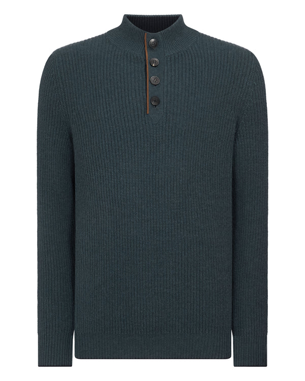 N.Peal Men's Beauchamp Half Button Cashmere Jumper Caviar Blue
