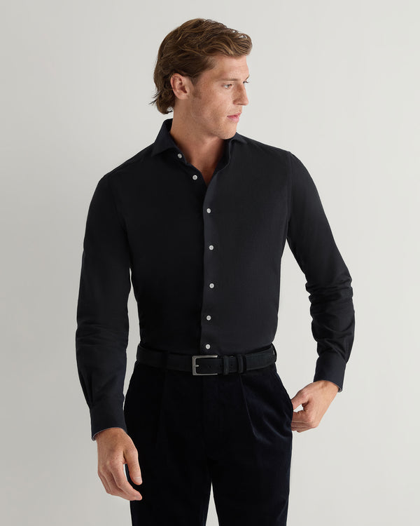 N.Peal Men's Cannes Soft Cotton Flannel Shirt Black