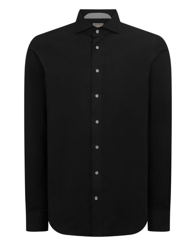 N.Peal Men's Cannes Soft Cotton Flannel Shirt Black