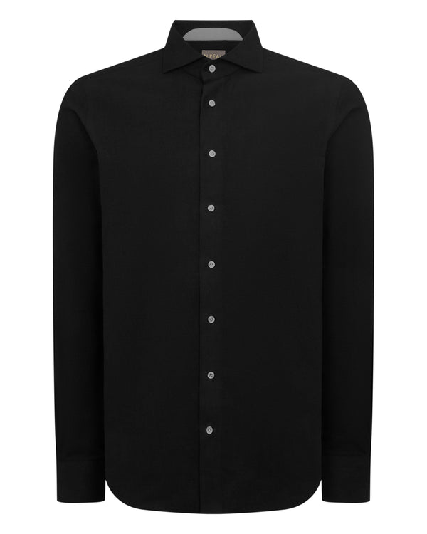 N.Peal Men's Cannes Soft Cotton Flannel Shirt Black