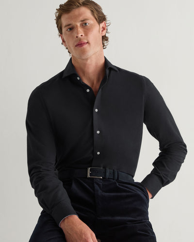N.Peal Men's Cannes Soft Cotton Flannel Shirt Black