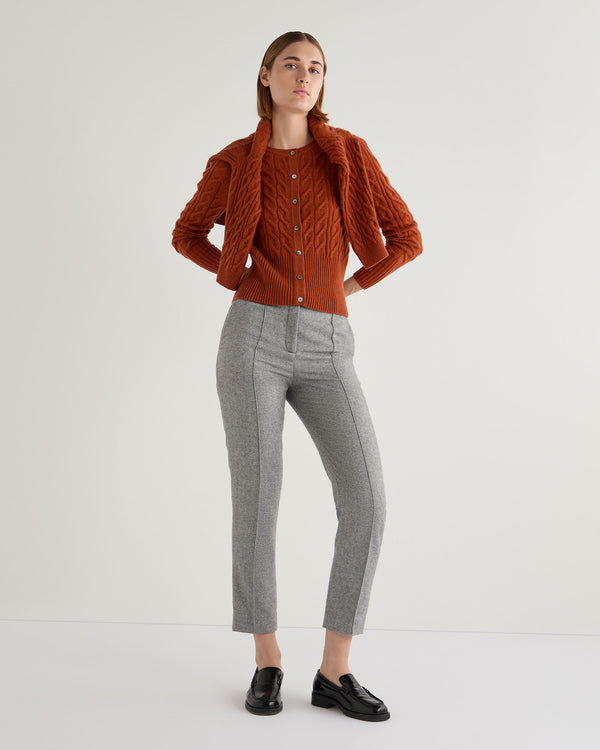 N.Peal Women's Myla Cable Cashmere Cardigan Rust Orange
