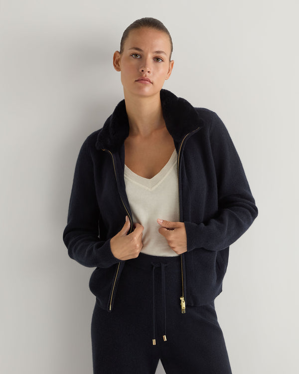 Women's Honeycomb Full Zip Cashmere Jumper With Fur Trim 1