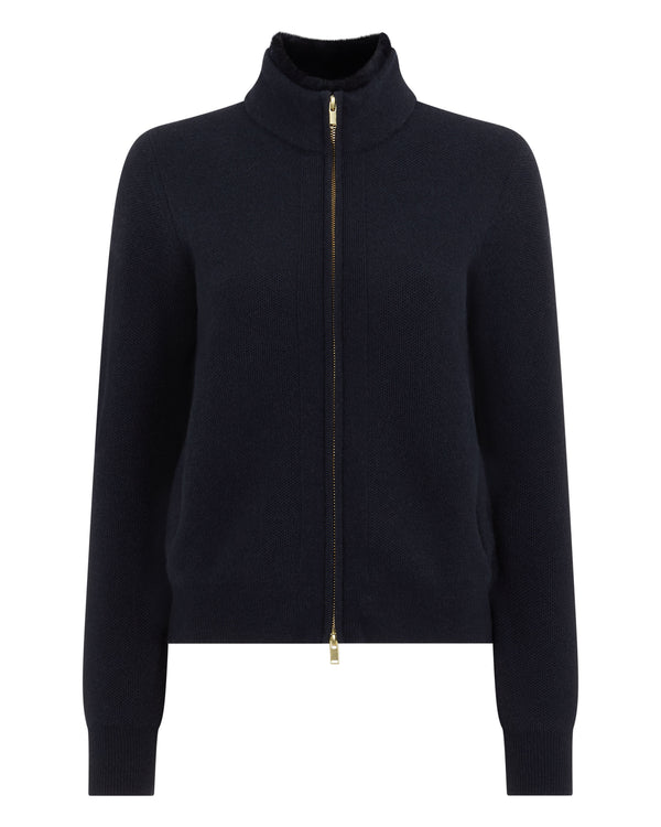 Women's Honeycomb Full Zip Cashmere Jumper With Fur Trim 2