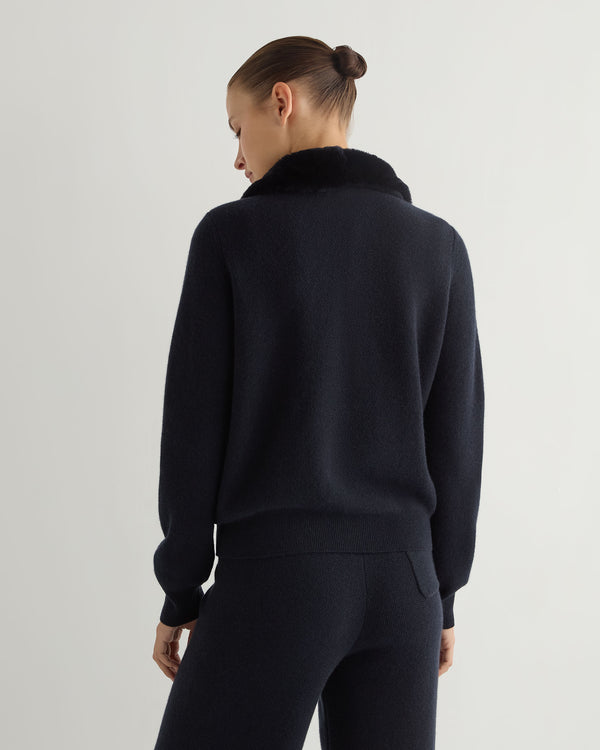 Women's Honeycomb Full Zip Cashmere Jumper With Fur Trim 4