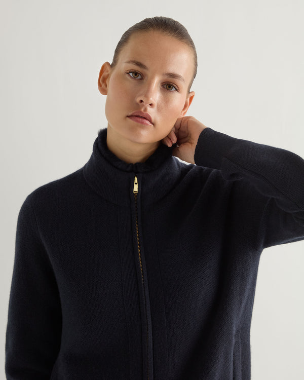 Women's Honeycomb Full Zip Cashmere Jumper With Fur Trim 6