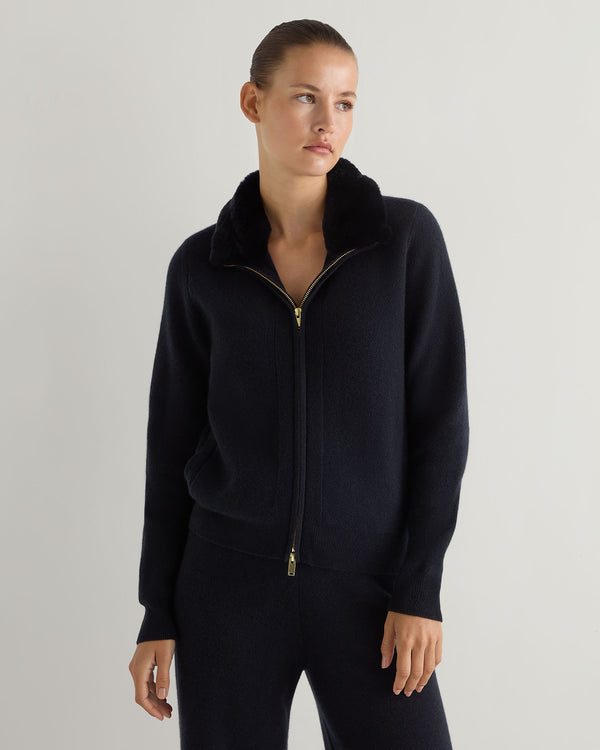 Women's Honeycomb Full Zip Cashmere Jumper With Fur Trim 5