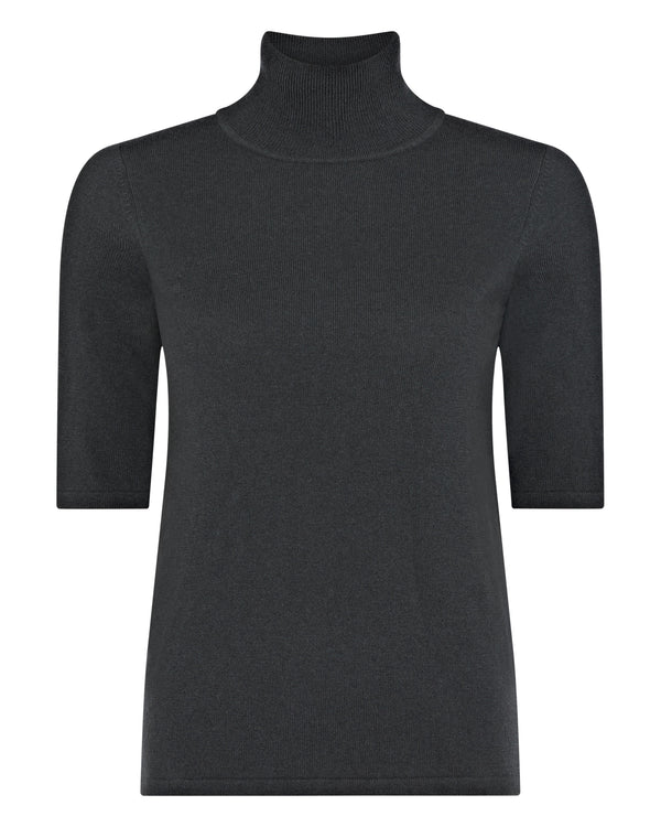 N.Peal Women's Mock Neck Cashmere T-Shirt Anthracite Grey