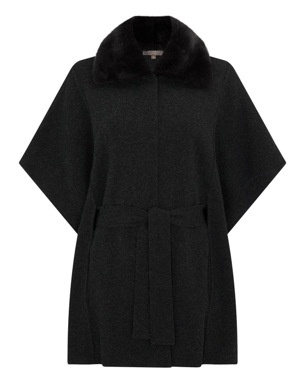 N.Peal Women's Rex Collar Belted Cashmere Coat Dark Charcoal Grey