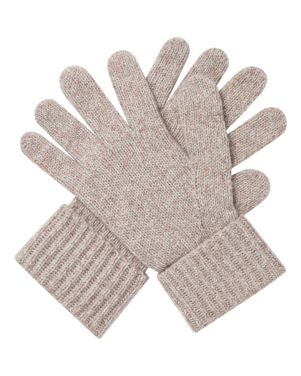 N.Peal Women's Ribbed Cashmere Gloves Basilica Beige Brown Marl