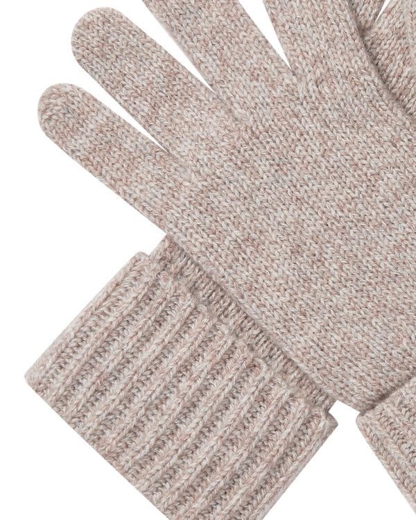 N.Peal Women's Ribbed Cashmere Gloves Basilica Beige Brown Marl