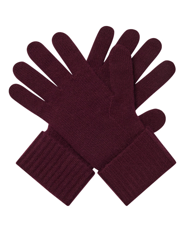 N.Peal Women's Ribbed Cashmere Gloves Bordeaux Red