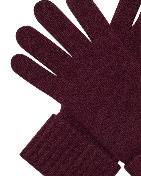 N.Peal Women's Ribbed Cashmere Gloves Bordeaux Red