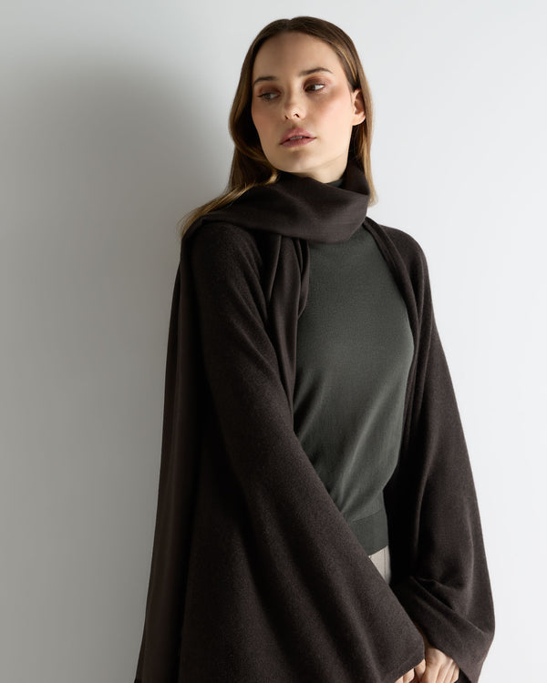 N.Peal Women's Pashmina Cashmere Shawl Chocolate Brown