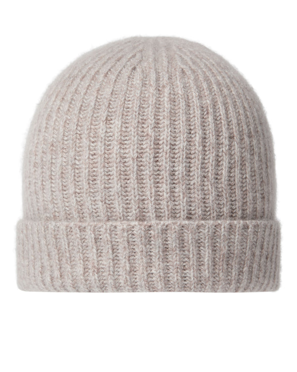 N.Peal Unisex Ribbed Cashmere Hat Basilica Beige Brown Marl