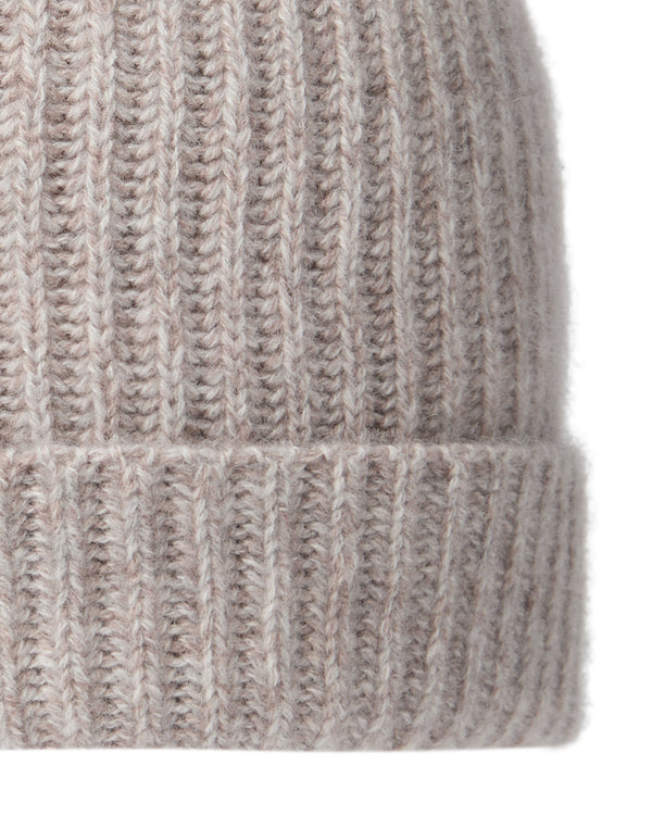 N.Peal Unisex Ribbed Cashmere Hat Basilica Beige Brown Marl