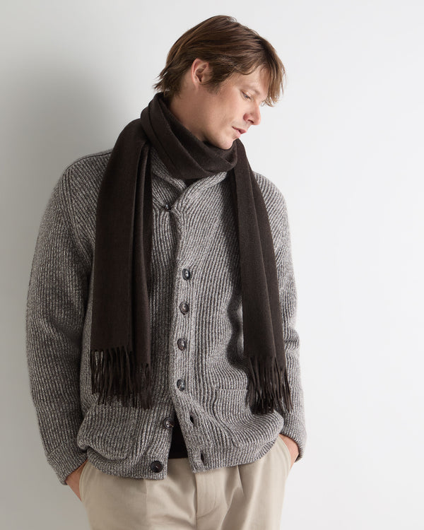 N.Peal Unisex Large Woven Cashmere Scarf Chocolate Brown