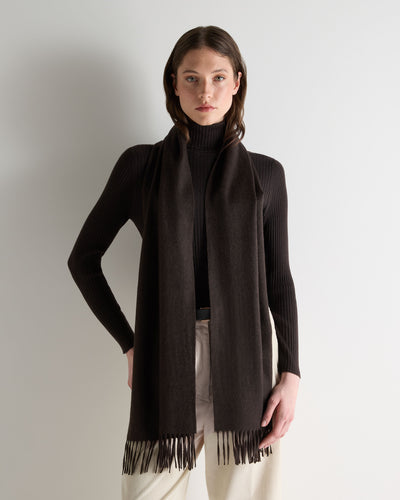 N.Peal Unisex Large Woven Cashmere Scarf Chocolate Brown