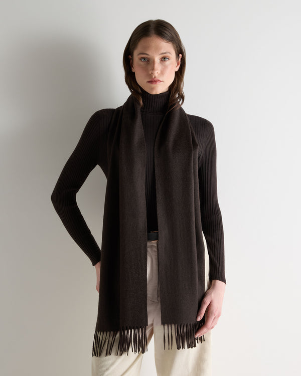 N.Peal Unisex Large Woven Cashmere Scarf Chocolate Brown